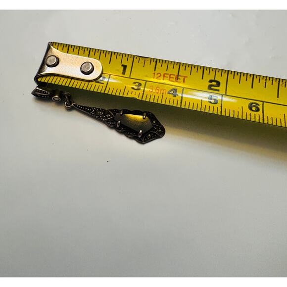 Vintage Sterling Silver Onyx Marcasite Earrings - Picture 4 of 5